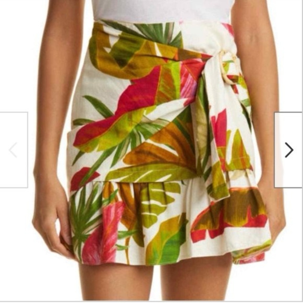 Farm Rio Spring Forest Mini Linen Blend Skirt size Tropical Floral Small